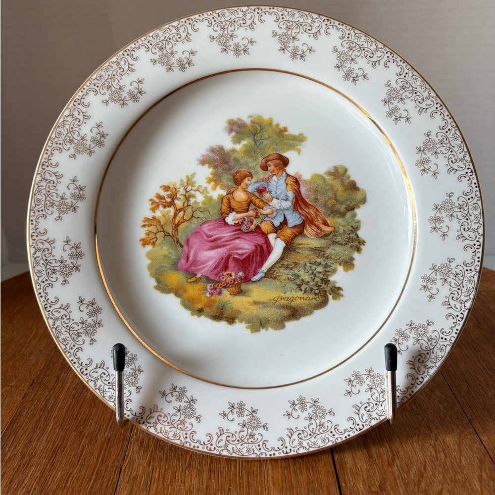 Limoges Plate 9.5” Elegant Vintage Decorative Plate with Gold Trim Fragonard